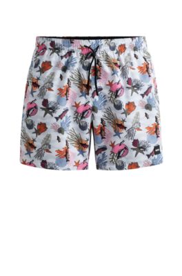 BOSS - Tropical-print quick-drying swim shorts with logo badge