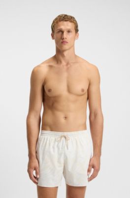 Short de bain en tissu &agrave; s&eacute;chage rapide avec imprim&eacute; int&eacute;gral, Blanc