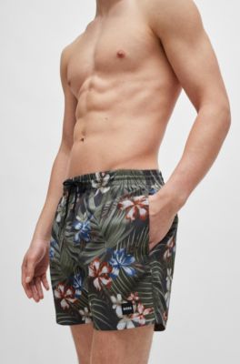 Quick-dry swim shorts with all-over print, Khaki