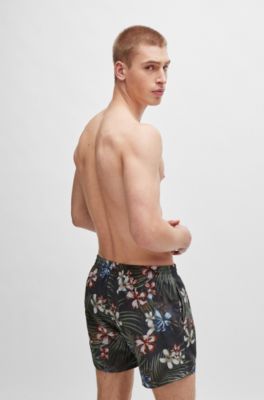 Quick-dry swim shorts with all-over print, Khaki