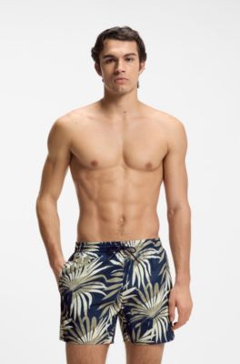 Swim trunks with allover print, Khaki