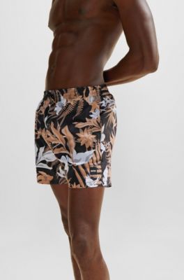 Quick-dry swim shorts with all-over print, Beige