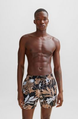 Quick-dry swim shorts with all-over print, Beige