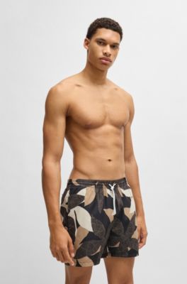 Quick-dry swim shorts with all-over print, Light Beige