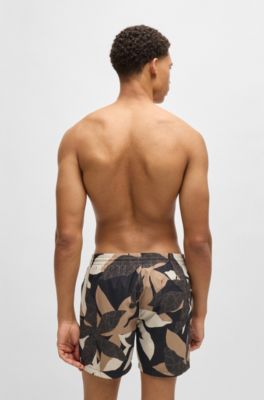 Quick-dry swim shorts with all-over print, Light Beige