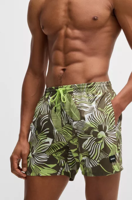 Quick-dry swim shorts with all-over print