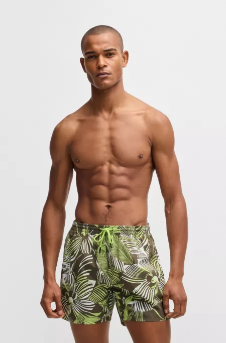 Quick-dry swim shorts with all-over print