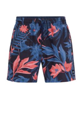 Quick-dry swim shorts with all-over print, Dark Blue