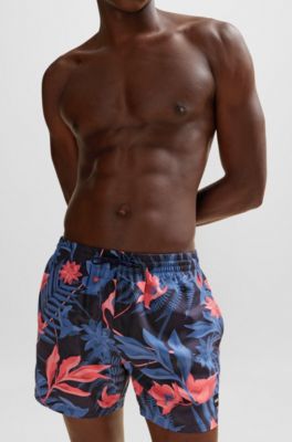 Quick-dry swim shorts with all-over print, Dark Blue