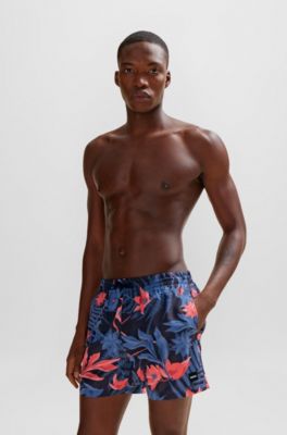 Quick-dry swim shorts with all-over print, Dark Blue