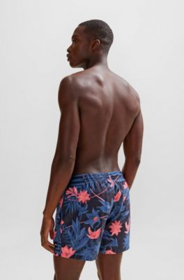 Quick-dry swim shorts with all-over print, Dark Blue