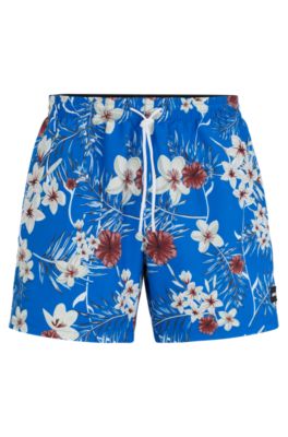 BOSS - Tropical-print quick-drying swim shorts with logo badge