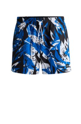 Hugo Boss Fully Lined Swim Shorts With Seasonal Print In Blue