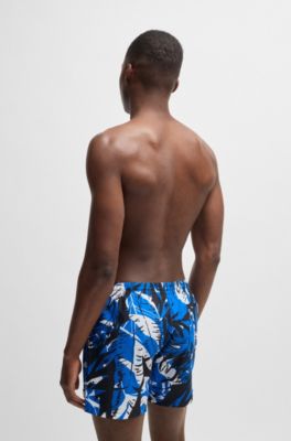 Quick-dry swim shorts with all-over print, Blue