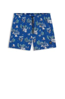 Ba&ntilde;ador en tejido de secado r&aacute;pido con estampado integral, Azul