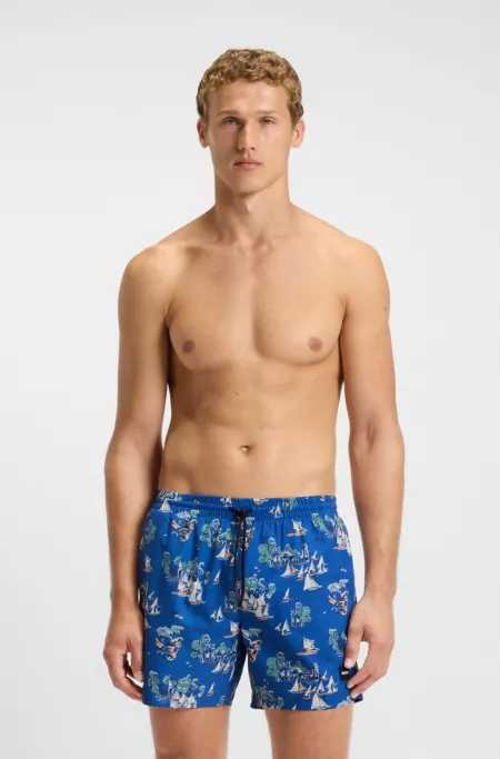 Quick-dry swim shorts with all-over print