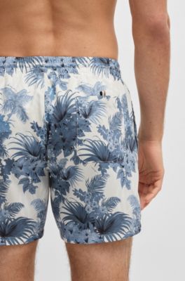 Quick-dry swim shorts with all-over print, Light Blue