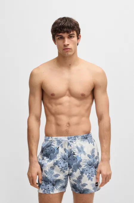 Quick-dry swim shorts with all-over print