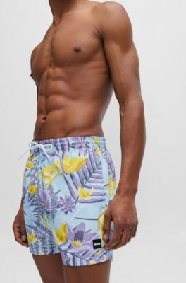 Quick-dry swim shorts with all-over print, Purple