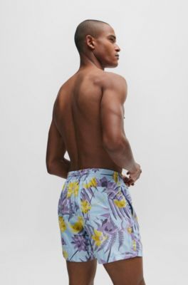 Quick-dry swim shorts with all-over print, Purple