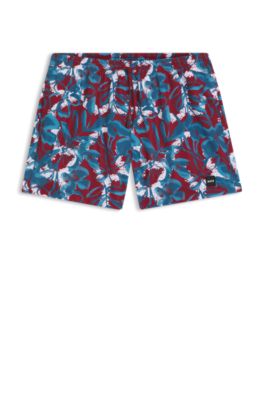 Quick-dry swim shorts with all-over print, Red