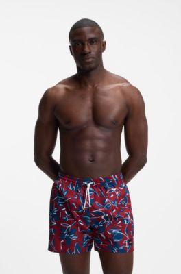 Ba&ntilde;ador tipo shorts estampado, Rojo