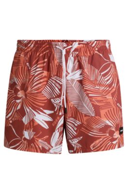 Quick-dry swim shorts with all-over print, Orange