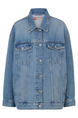 HUGO OVERSIZE-FIT LONG-LENGTH JACKET IN BLUE DENIM