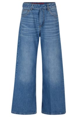 Hugo Oversize-fit Wide-leg Jeans In Mid-blue Denim