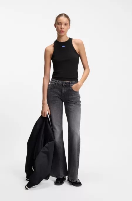 Stretch-cotton tank top with blue logo label