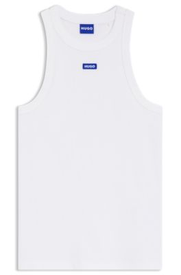D&eacute;bardeur en coton stretch avec &eacute;tiquette logo bleue, Blanc