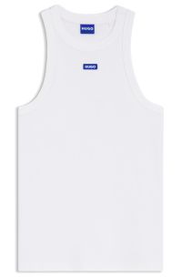 HUGO - Stretch-cotton slim-fit top with blue logo badge