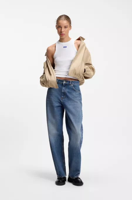Stretch-cotton tank top with blue logo label