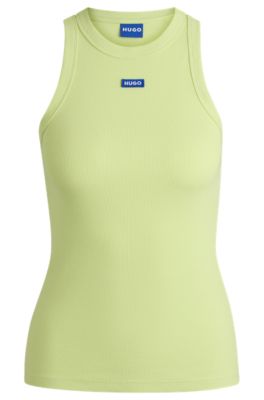 Camiseta de tirantes de algod&oacute;n el&aacute;stico con etiqueta con logo azul, Verde