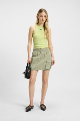 Camiseta de tirantes de algod&oacute;n el&aacute;stico con etiqueta con logo azul, Verde