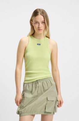 Stretch-cotton tank top with blue logo label, Green