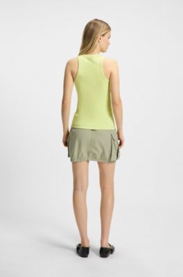 Camiseta de tirantes de algod&oacute;n el&aacute;stico con etiqueta con logo azul, Verde