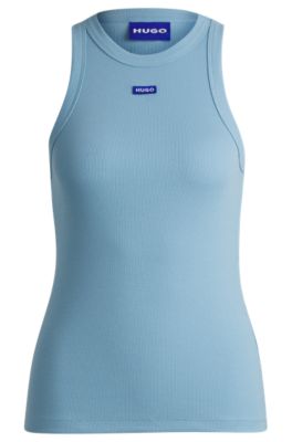Stretch-cotton tank top with blue logo label, Light Blue