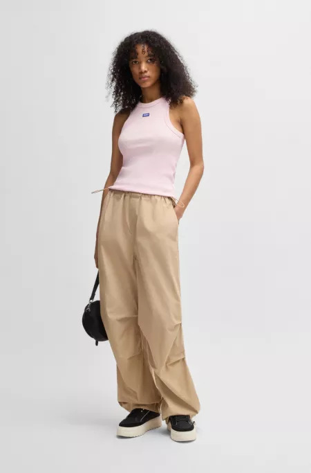 Stretch-cotton tank top with blue logo label