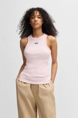Stretch-cotton tank top with blue logo label, light pink