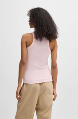 Camiseta de tirantes de algod&oacute;n el&aacute;stico con etiqueta con logo azul, Rosa claro