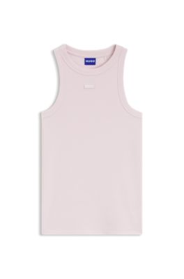Camiseta de tirantes de algod&oacute;n el&aacute;stico con etiqueta con logo azul, Rosa claro