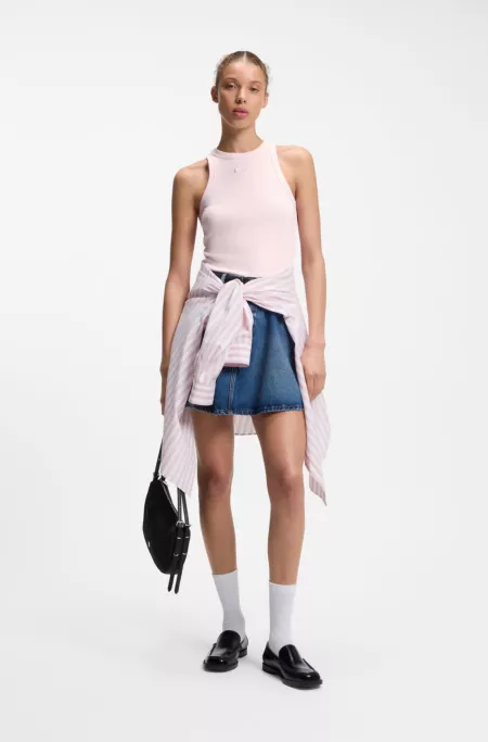 Stretch-cotton tank top with blue logo label