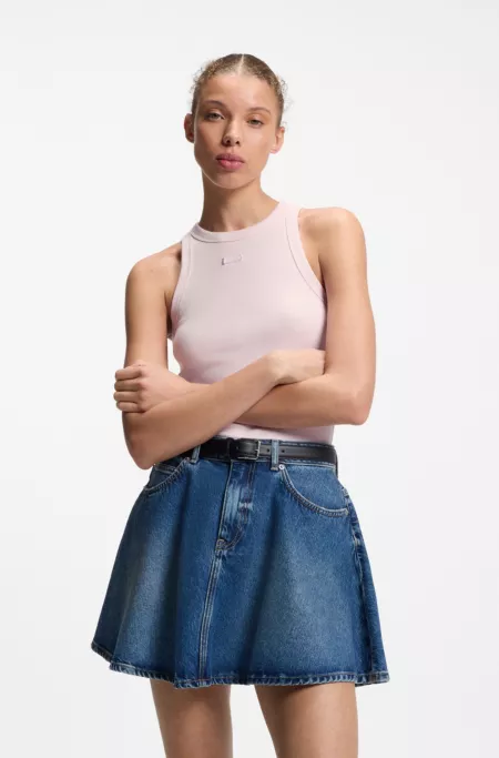 Stretch-cotton tank top with blue logo label