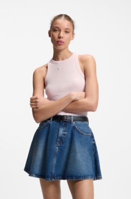 Camiseta de tirantes de algod&oacute;n el&aacute;stico con etiqueta con logo azul, Rosa claro