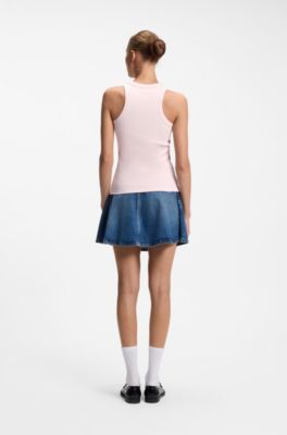 Camiseta de tirantes de algod&oacute;n el&aacute;stico con etiqueta con logo azul, Rosa claro