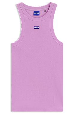 Stretch-cotton tank top with blue logo label