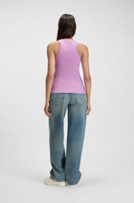 Camiseta de tirantes de algod&oacute;n el&aacute;stico con etiqueta con logo azul, Lila
