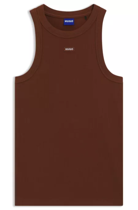 Stretch-cotton tank top with blue logo label