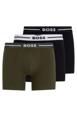 Hugo Boss Three-pack Of Boxer Briefs In Stretch Cotton In Patterned